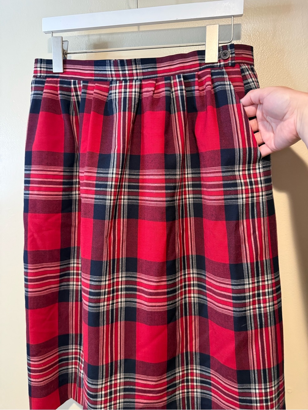 Vintage PENDLETON Skirt 100% Virgin Wool tartan Plaid A Line 14 Made in USA Red - Picture 6 of 9